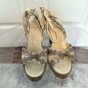 CHRISTIAN LOUBOUTIN Snakeskin tie back platform sandals US7 IT37